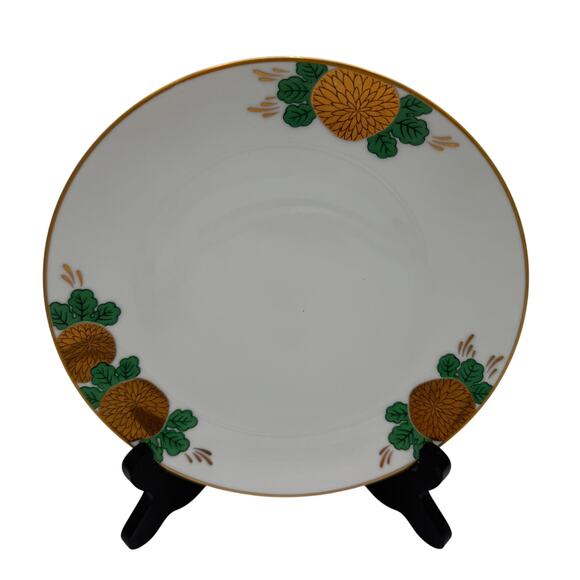 Fitz and Floyd Dessert Plates Gold Flowers with Green Leaves & Gold Trim Set/6 - Picture 2 of 12
